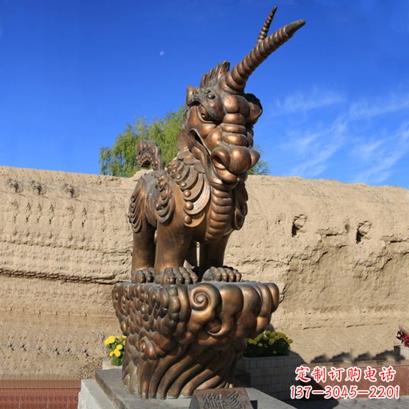 神羊獬豸銅雕-景區神獸動物雕塑擺件