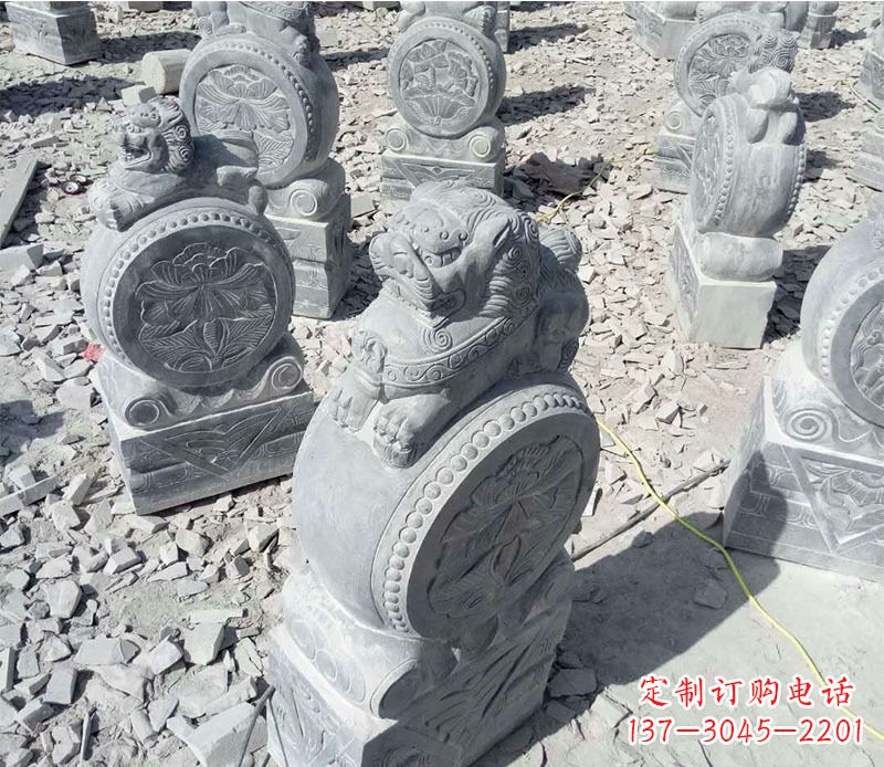 獅子抱鼓石招財門墩石雕 (3)