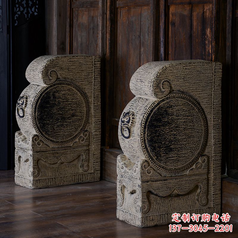 獅子石雕門(mén)墩-農(nóng)村庭院大門(mén)雕塑擺件