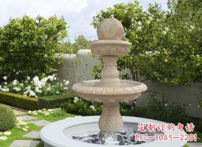 雙層風水球噴泉別墅石雕