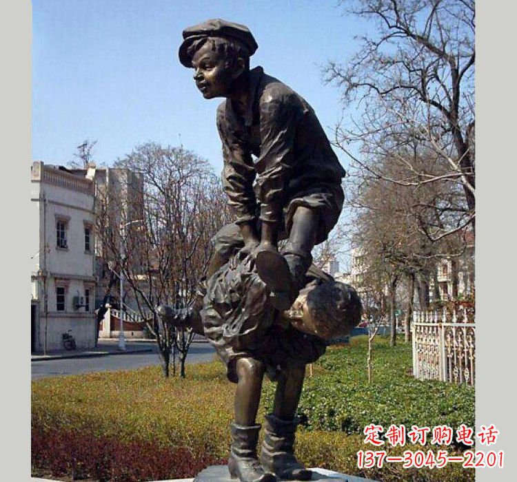 跳山羊人物銅雕
