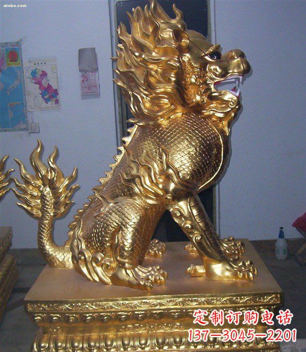 貼金麒麟招財神獸銅雕