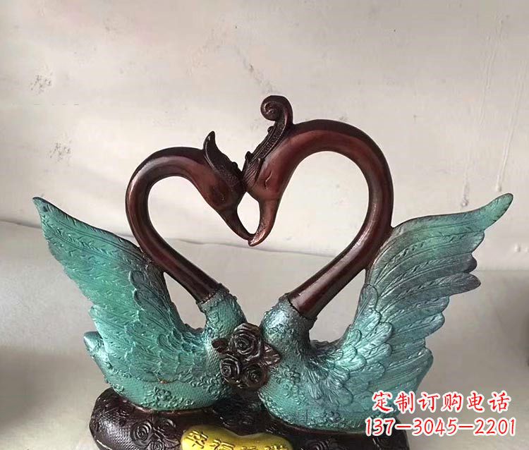 銅雕彩繪天鵝雕塑擺件-愛心、愛情、幸福情侶創意雕塑