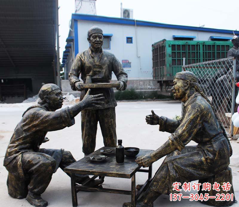 銅雕喝酒劃拳人物雕塑 (2)