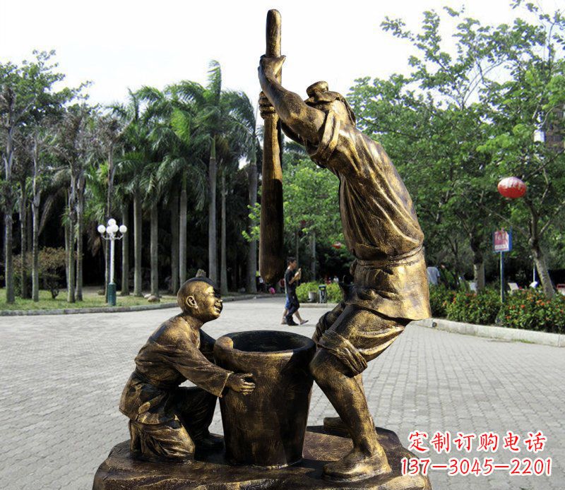 銅雕商業街打夯人物雕塑