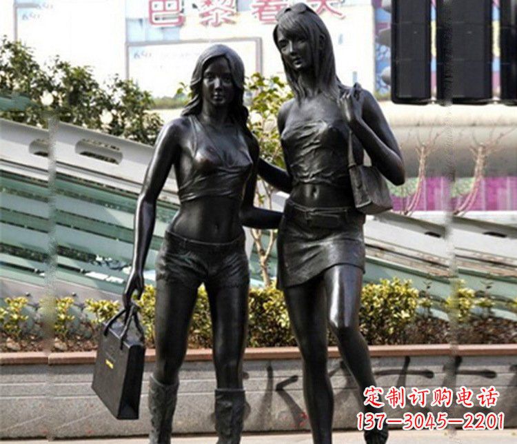 銅雕商業街購物人物擺件