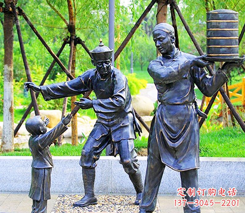 銅雕商業街賣包子人物