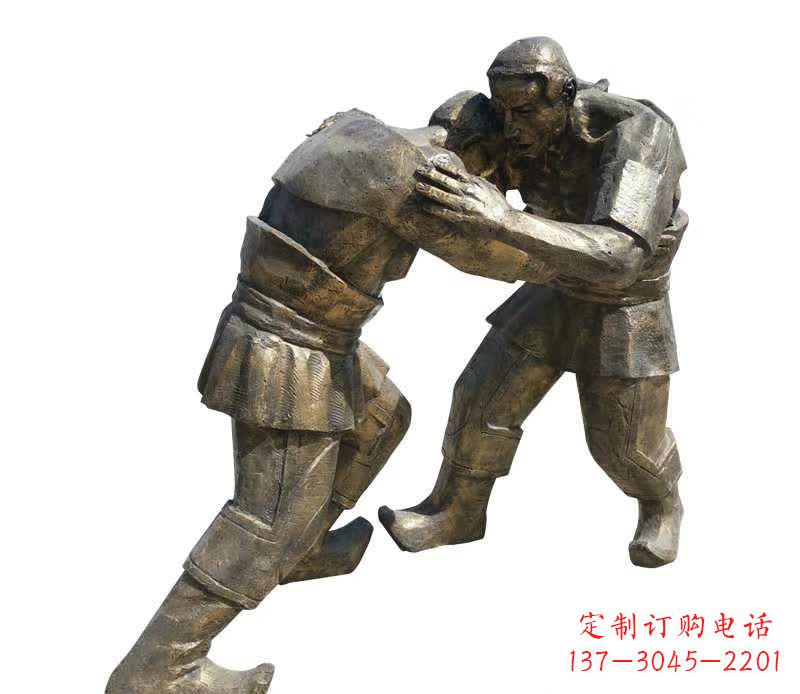 銅雕摔跤人物雕塑