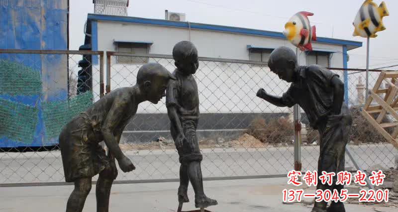 玩陀螺人物銅雕
