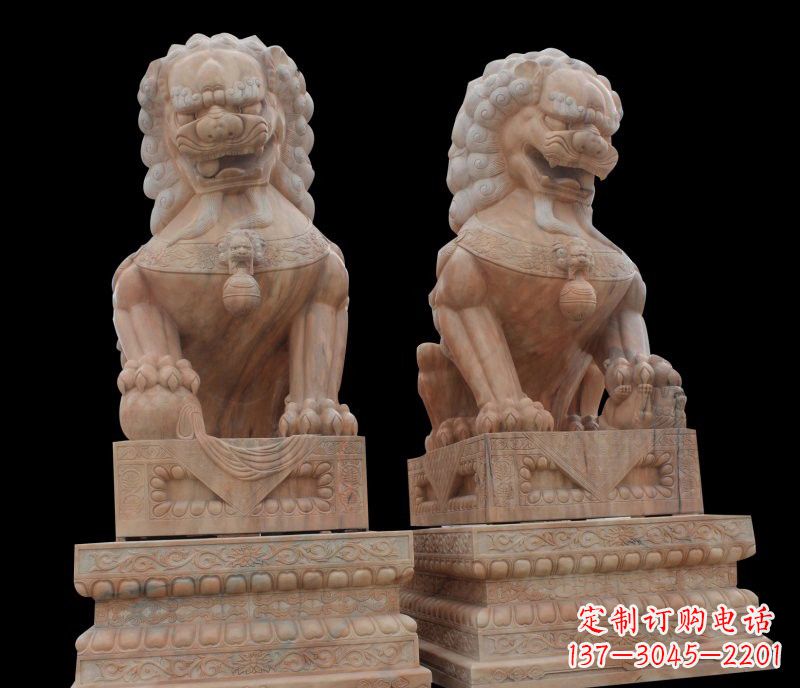 晚霞紅北京獅石雕
