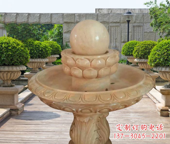 晚霞紅雙層風水球公園噴泉石雕 (2)