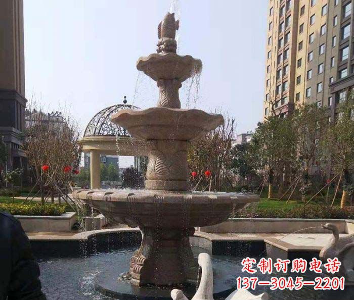 小區景觀晚霞紅鯉魚石雕噴泉