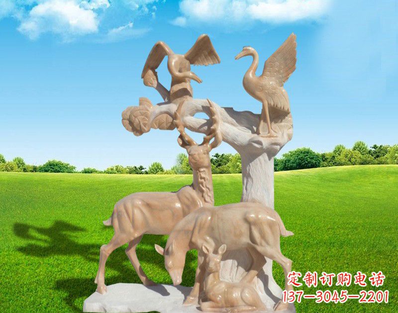 小區庭院鶴鹿同春石雕