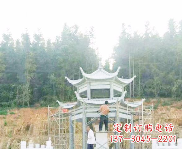 園林仿古雙層石涼亭景觀石雕 (2)
