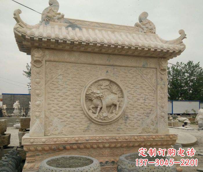 園林景觀晚霞紅石雕影壁