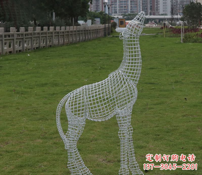 園林鏤空仰頭麋鹿不-銹-鋼-雕-塑-