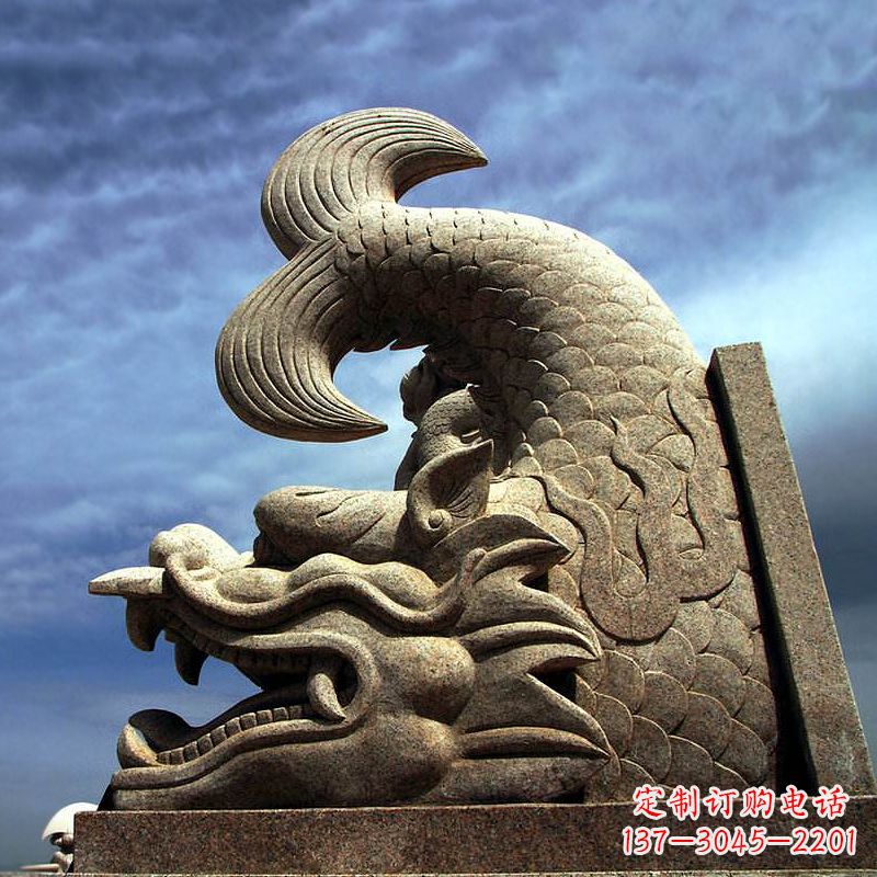 中國古代神獸大理石螭吻雕塑擺件