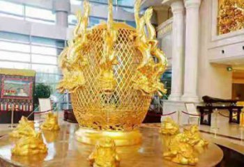 張衡地動儀企業景觀雕塑擺件純銅鎏金古儀器