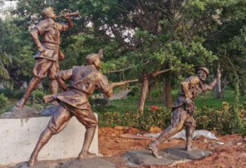 抗戰主題人物雕塑-解放公園抗日戰爭鑄銅人物雕塑