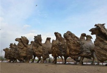 大型鑄銅駱群銅雕-內蒙九駝公園廣場鑄銅駱駝雕塑